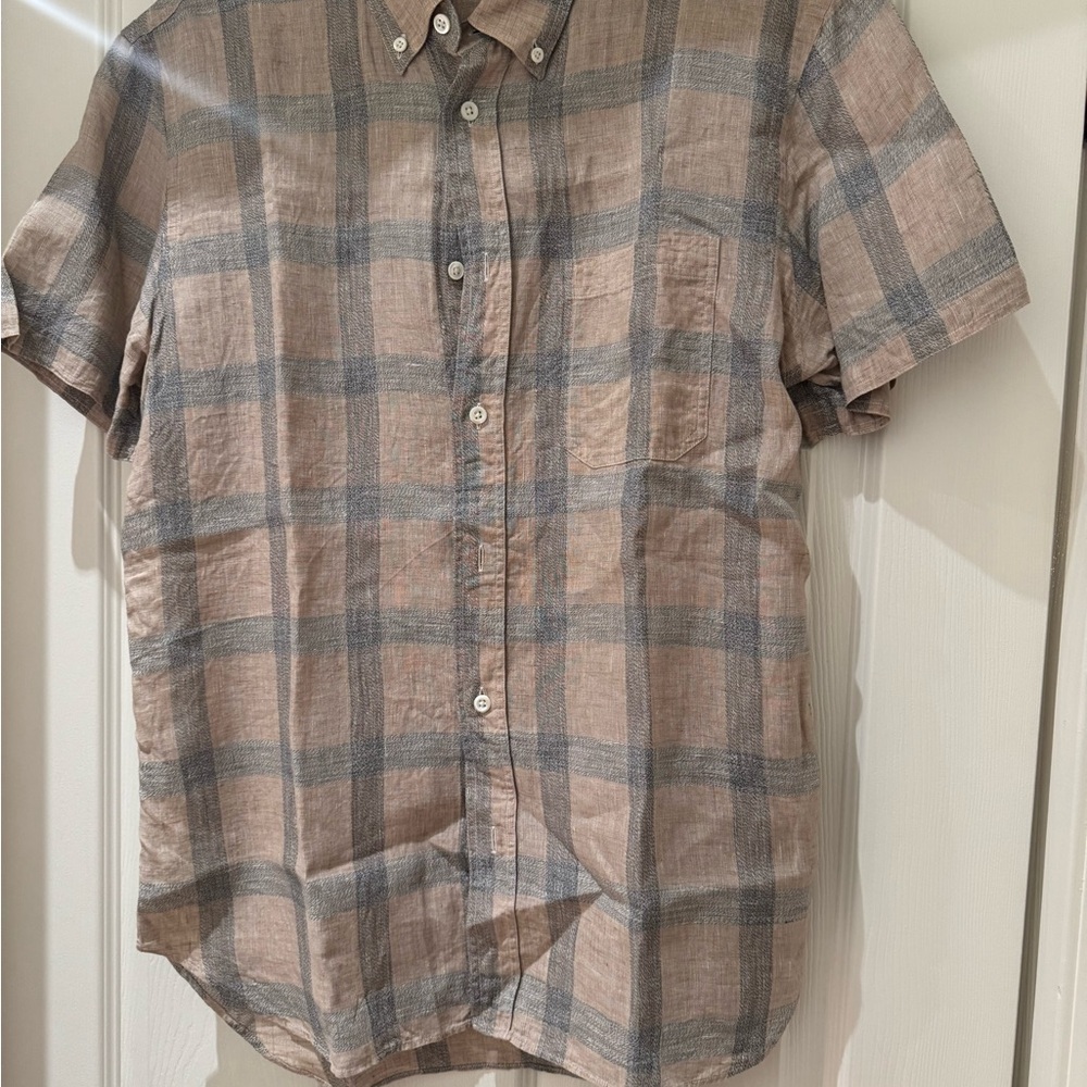 Billy Reid Casual Button Down Shirt - Blue and Tan Plaid